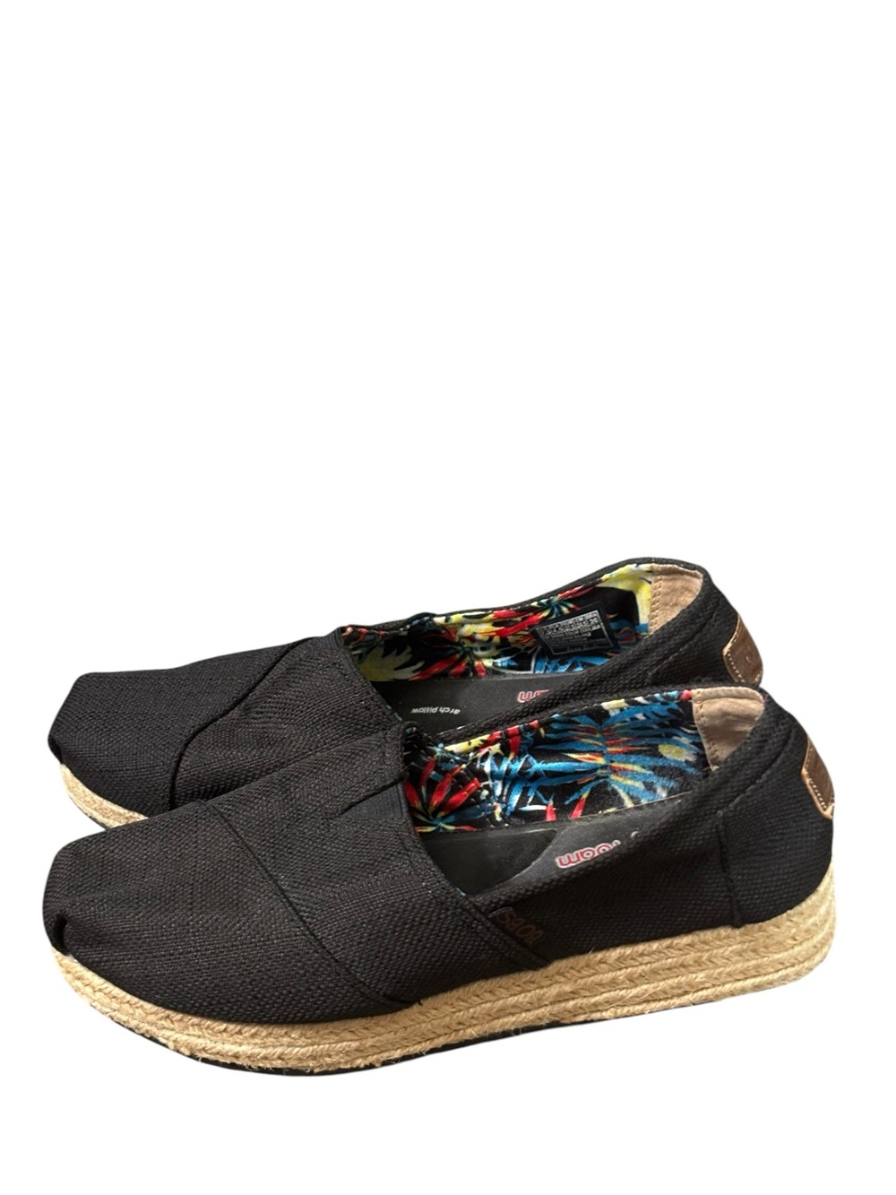 Bobs From Skechers Shoes Womens 7.5 Espadrille Black Canvas Wedge Heels SN 34101